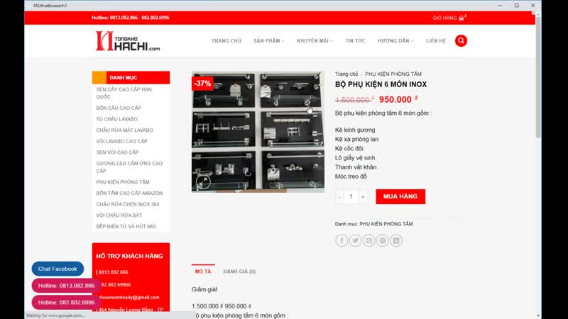 Giao diện web Thiết bị vệ sinh